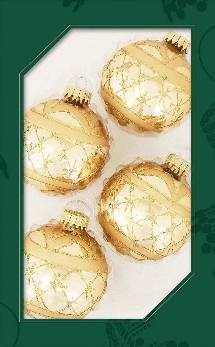 Glass Christmas Tree Ornaments - 67mm/2.63" [4 Pieces] Decorated Balls from Christmas by Krebs Seamless Hanging Holiday Decor