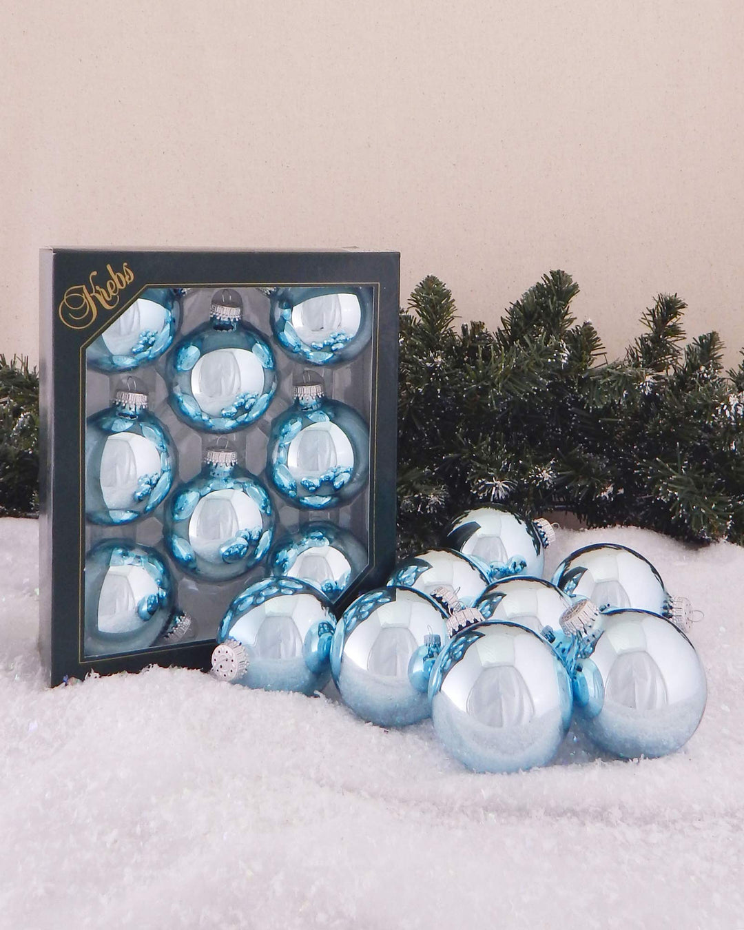 Glass Christmas Tree Ornaments - 67mm / 2.63" [8 Pieces] Designer Balls from Christmas By Krebs Seamless Hanging Holiday Decor (Shiny Starlight Blue)