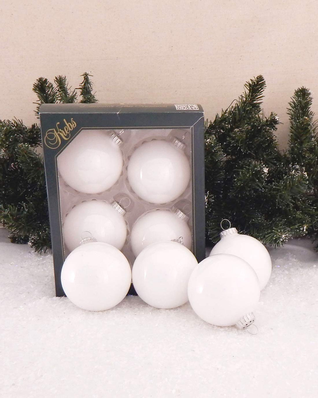 Glass Christmas Tree Ornaments - 80mm / 3.25" [4 Pieces] Designer Balls from Christmas By Krebs Seamless Hanging Holiday Decor (Porcelain White)