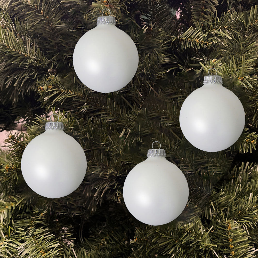 Glass Christmas Tree Ornaments - 67mm / 2.63" [8 Pieces] Designer Balls from Christmas By Krebs Seamless Hanging Holiday Decor (White Satin)