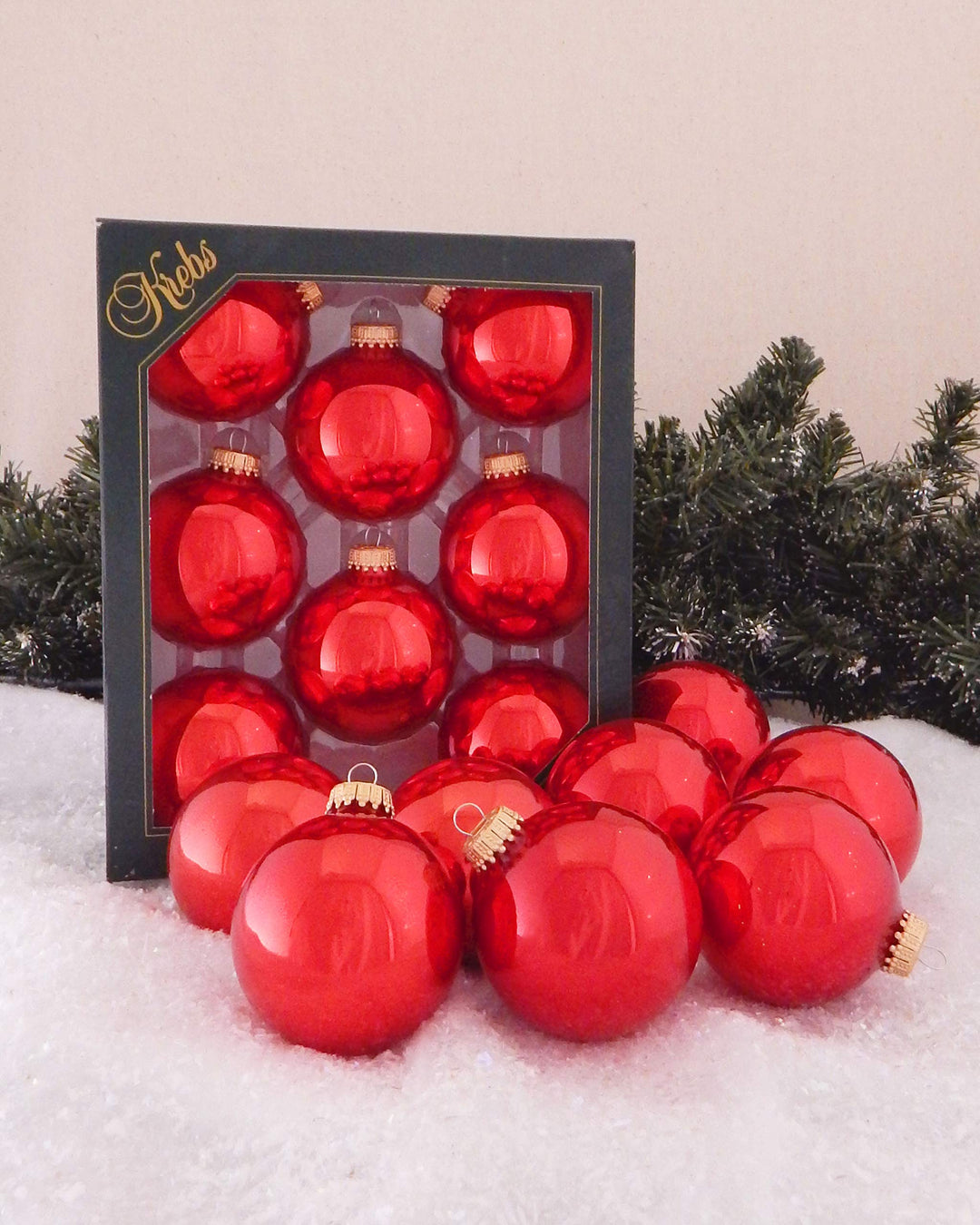 Christmas By Krebs Made in The USA Designer Seamless Glass Christmas Ball Ornaments, 2 5/8" (67mm), 8 Pieces (Candy Apple Red)