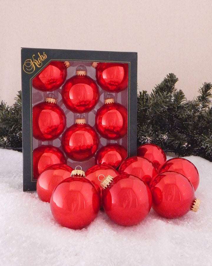 Christmas By Krebs Made in The USA Designer Seamless Glass Christmas Ball Ornaments, 2 5/8" (67mm), 8 Pieces (Candy Apple Red)