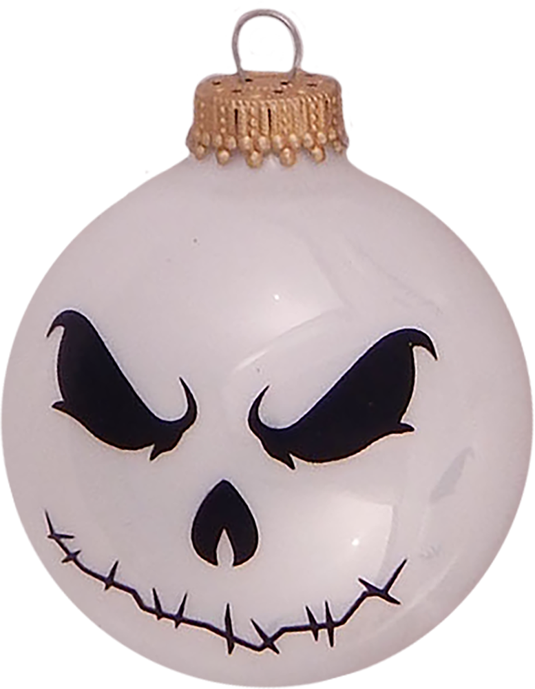 Halloween Tree Ornaments - 67mm/2.625" Decorated Glass Balls from Christmas by Krebs - Handmade Seamless Hanging Holiday Decorations for Trees - Set of 4 (Porcelain White with Scary Face #2)