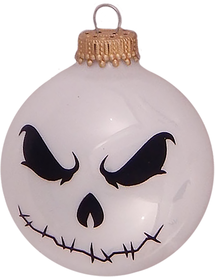 Halloween Tree Ornaments - 67mm/2.625" Decorated Glass Balls from Christmas by Krebs - Handmade Seamless Hanging Holiday Decorations for Trees - Set of 4 (Porcelain White with Scary Face #2)