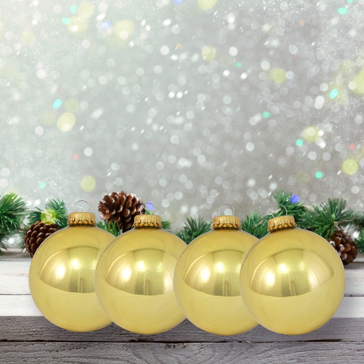 Glass Christmas Tree Ornaments - 80mm / 3.25" [4 Pieces] Designer Balls from Christmas By Krebs Seamless Hanging Holiday Decor