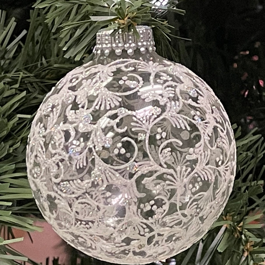 Glass Christmas Tree Ornaments - 67mm/2.63" [4 Pieces] Decorated Balls from Christmas by Krebs Seamless Hanging Holiday Decor