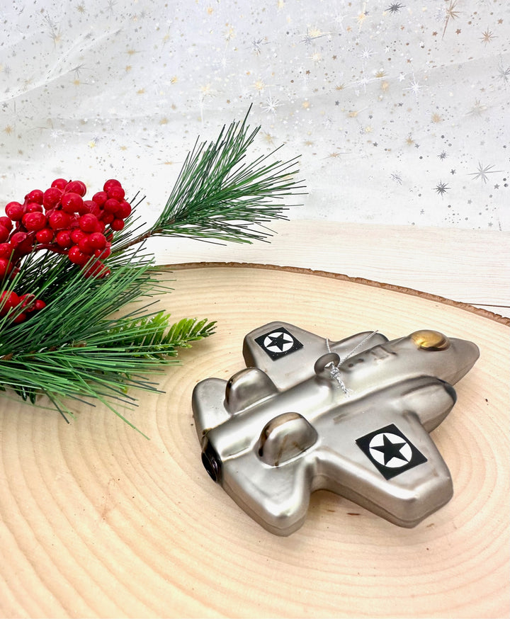 Christmas By Krebs Blown Glass  Collectible Tree Ornaments  (5" Fighter Jet)