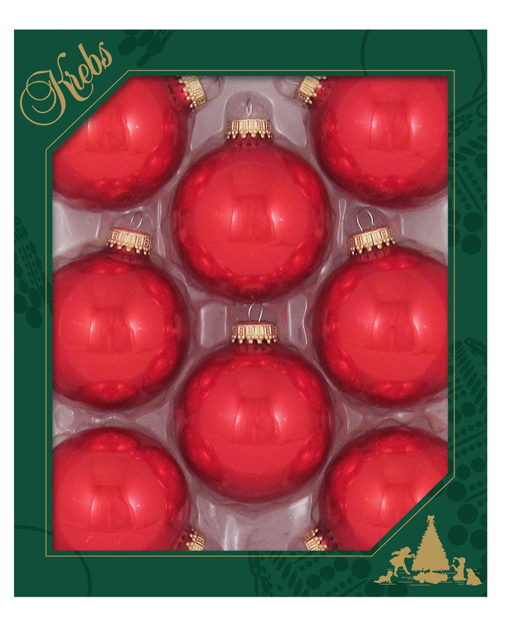 Christmas By Krebs Made in The USA Designer Seamless Glass Christmas Ball Ornaments, 2 5/8" (67mm), 8 Pieces (Candy Apple Red)