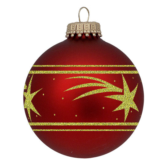 Glass Christmas Tree Ornaments - 67mm/2.625" [4 Pieces] Decorated Balls from Christmas by Krebs Seamless Hanging Holiday Decor (Port Velvet with Gold Shooting Star)