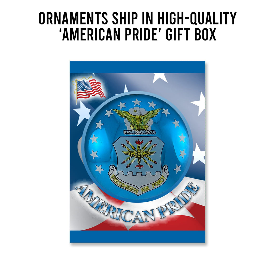 Christmas Tree Ornaments Made in the USA - 80mm / 3.25" Decorated Collectible Glass Balls from Christmas by Krebs - Handmade Hanging Holiday Decoration for Trees (USAF with Est Date, Flag)