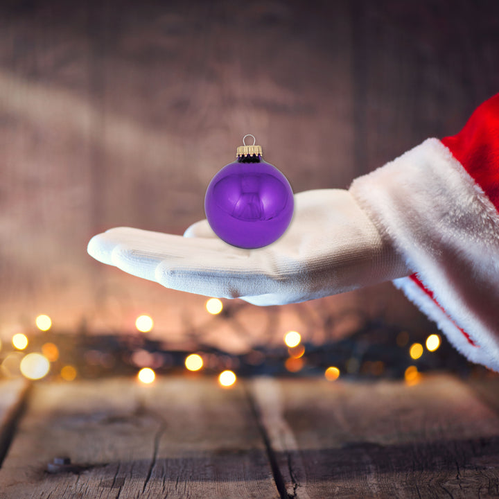 Glass Christmas Tree Ornaments - 50mm / 2" [12 Pieces] Designer Balls from Christmas by Krebs - Handmade Seamless Hanging Holiday Decorations for Trees (Royal Lilac Purple)