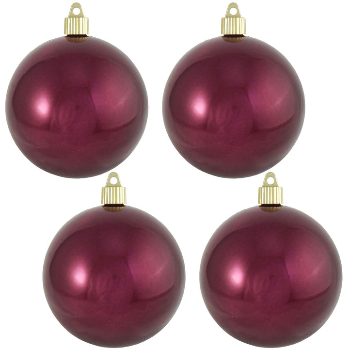 Christmas By Krebs 4" (100mm) Shiny Merlot Red [4 Pieces] Solid Commercial Grade Indoor and Outdoor Shatterproof Plastic, UV and Water Resistant Ball Ornament Decorations