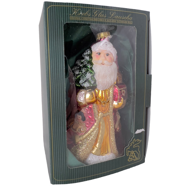 Christmas by Krebs Blown Glass Collectible Ukrainian Figurine (6.6" Santa with Treasure)