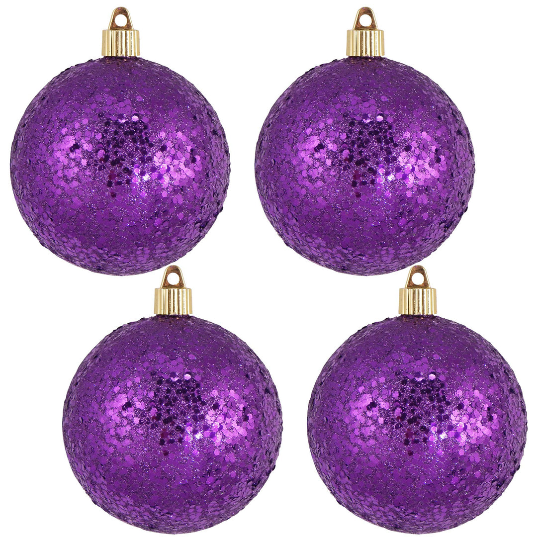 Christmas By Krebs Ornament, Commercial Grade Indoor and Outdoor Shatterproof Plastic, Water Resistant Ball Ornament Decorations (Purple Glitz, 4 inch (100mm))