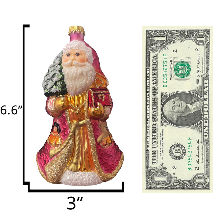 Christmas by Krebs Blown Glass Collectible Ukrainian Figurine (6.6" Santa with Treasure)