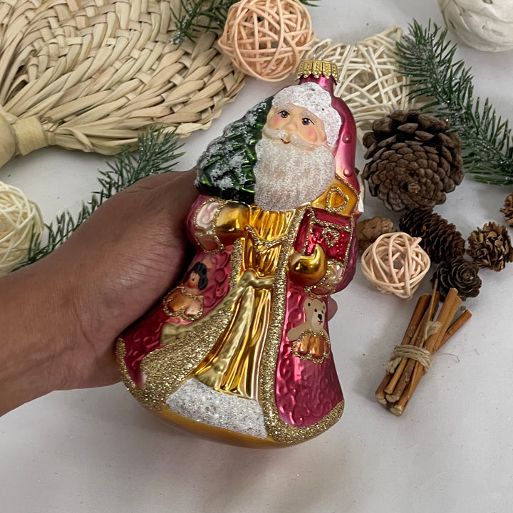 Christmas by Krebs Blown Glass Collectible Ukrainian Figurine (6.6" Santa with Treasure)
