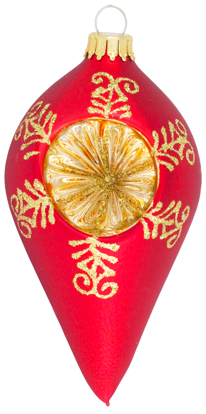 Brilliant Red Velvet 4" Drop Shapes with Gold Reflectors and Gold Crown Caps (4)