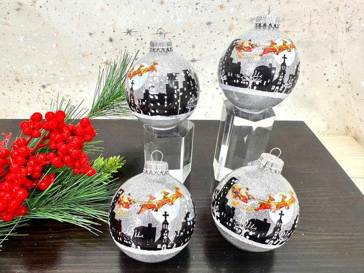 Glass Christmas Tree Ornaments - 67mm/2.63" [4 Pieces] Decorated Balls from Christmas by Krebs Seamless Hanging Holiday Decor
