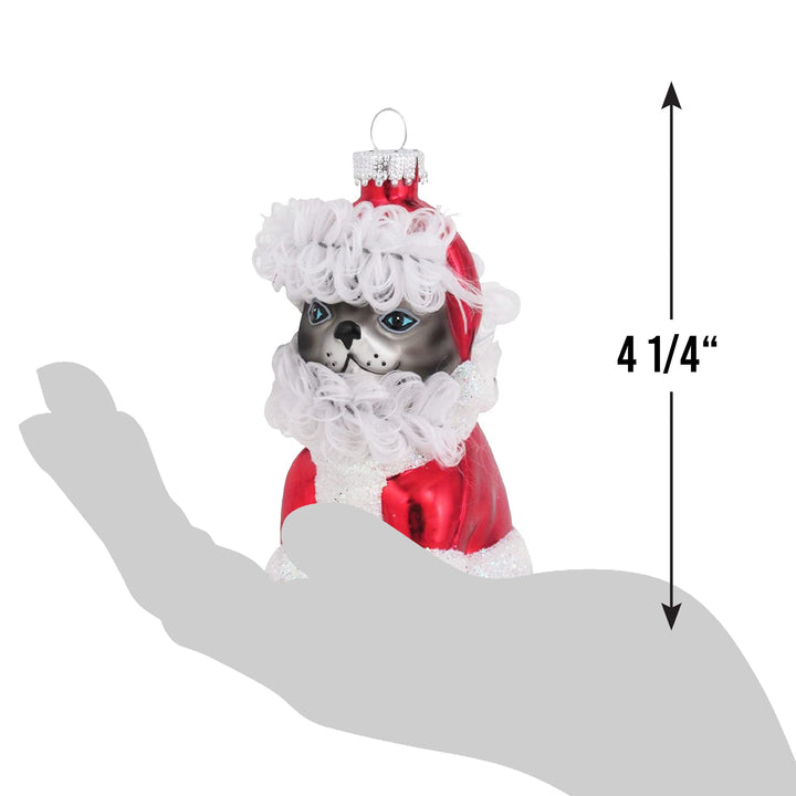 Christmas By Krebs Blown Glass  Collectible Tree Ornaments  (4.25" Gray Tabby Santa "Claws")