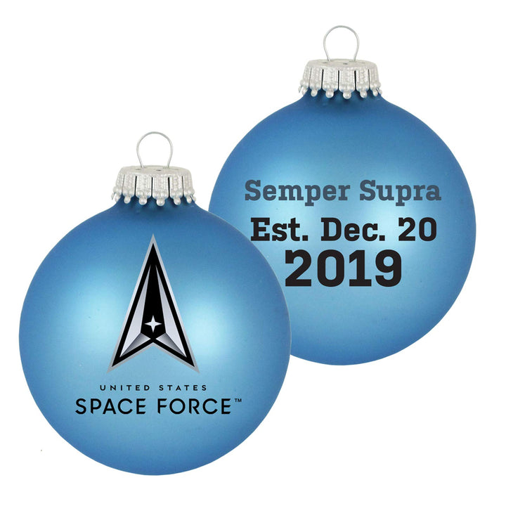 Christmas Tree Ornaments Made in the USA - 80mm / 3.25" Decorated Collectible Glass Balls from Christmas by Krebs - Handmade Hanging Holiday Decorations for Trees (USSF Space Force Logo & Est Date, Establish Date)