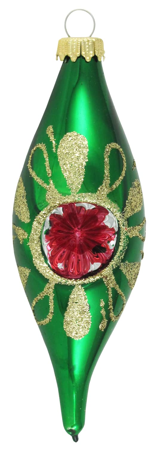 Glass Christmas Tree Ornaments - 67mm/2.63" [4 Pieces] Decorated Balls from Christmas by Krebs Seamless Hanging Holiday Decor (Traditional Colors 4" Finial Reflectors)