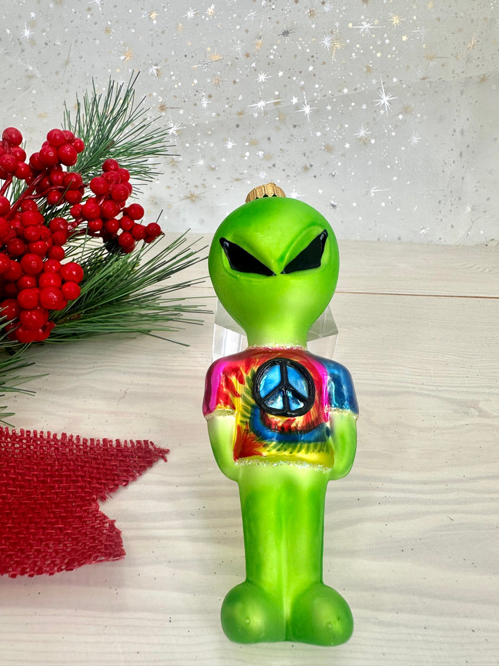 Christmas By Krebs Blown Glass  Collectible Tree Ornaments  (5 1/4" Tie Dye Alien)