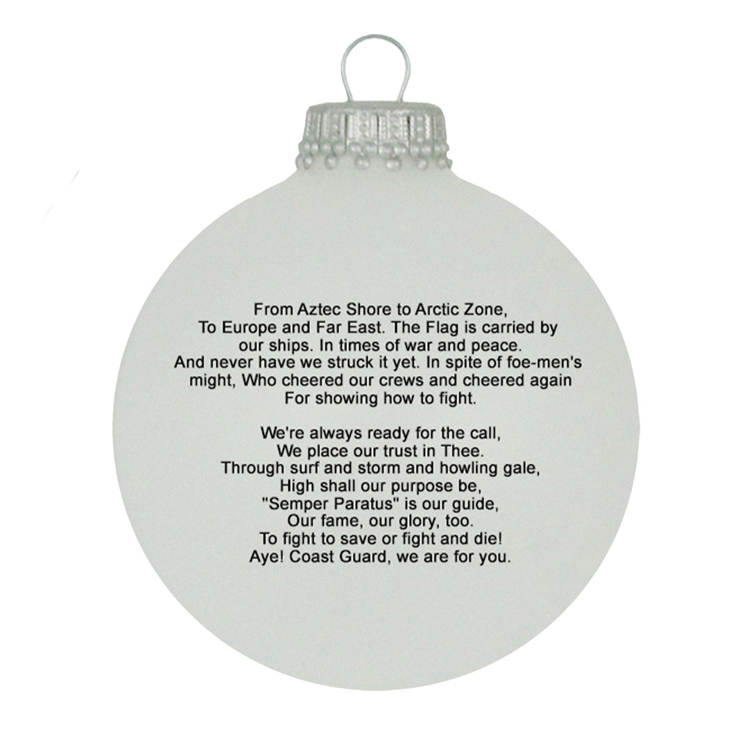 Christmas Tree Ornaments Made in the USA - 80mm / 3.25" Decorated Collectible Glass Balls from Christmas by Krebs - Handmade Hanging Holiday Decoration for Trees (USCG Logo & Hymn)