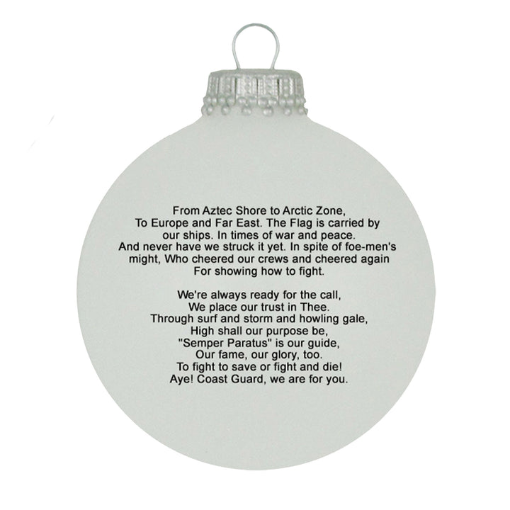 Christmas Tree Ornaments Made in the USA - 80mm / 3.25" Decorated Collectible Glass Balls from Christmas by Krebs - Handmade Hanging Holiday Decoration for Trees (USCG Logo & Hymn)