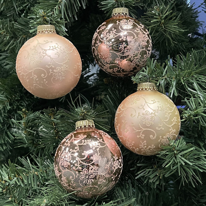 Glass Christmas Tree Ornaments - 67mm/2.63" [4 Pieces] Decorated Balls from Christmas by Krebs Seamless Hanging Holiday Decor