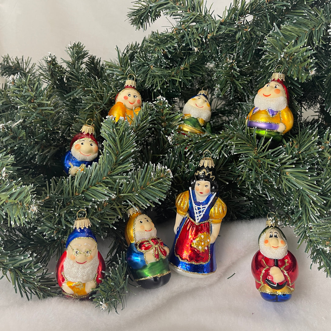 Christmas by Krebs Blown Glass Collectible Ukrainian Figurine (3" and 4.25" Fairytale Snow White & 7 Dwarfs)