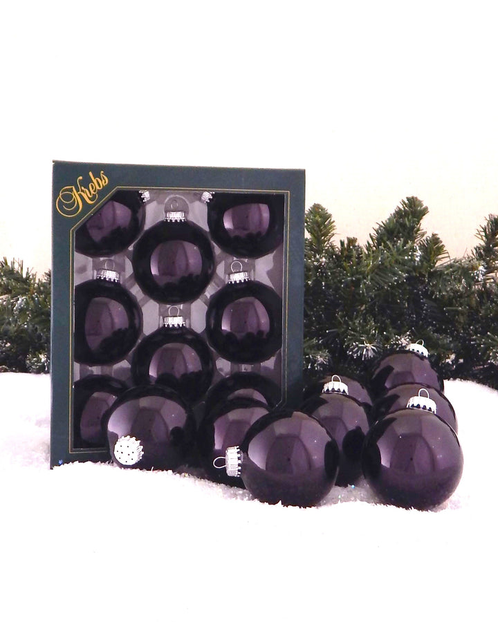 Christmas By Krebs 2 5/8" (67mm) Seamless Glass Ornament [8 Pieces], Decorated Designer Heirloom (Shiny Ebony Black)