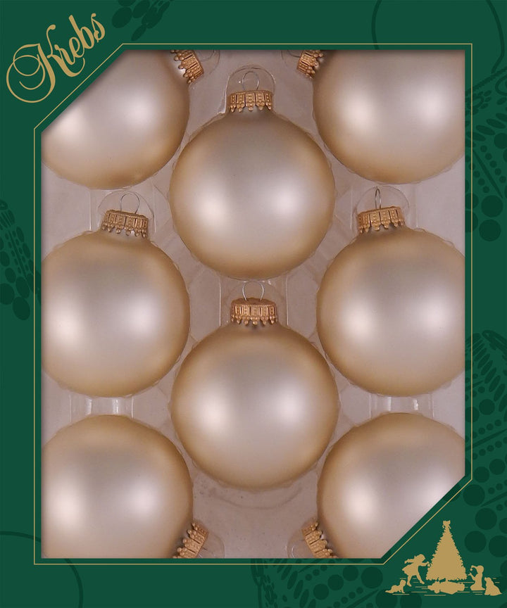 Christmas By Krebs Made in The USA Designer Seamless Glass Christmas Ball Ornaments, 2 5/8" (67mm), 8 Pieces (Oyster Velvet White)