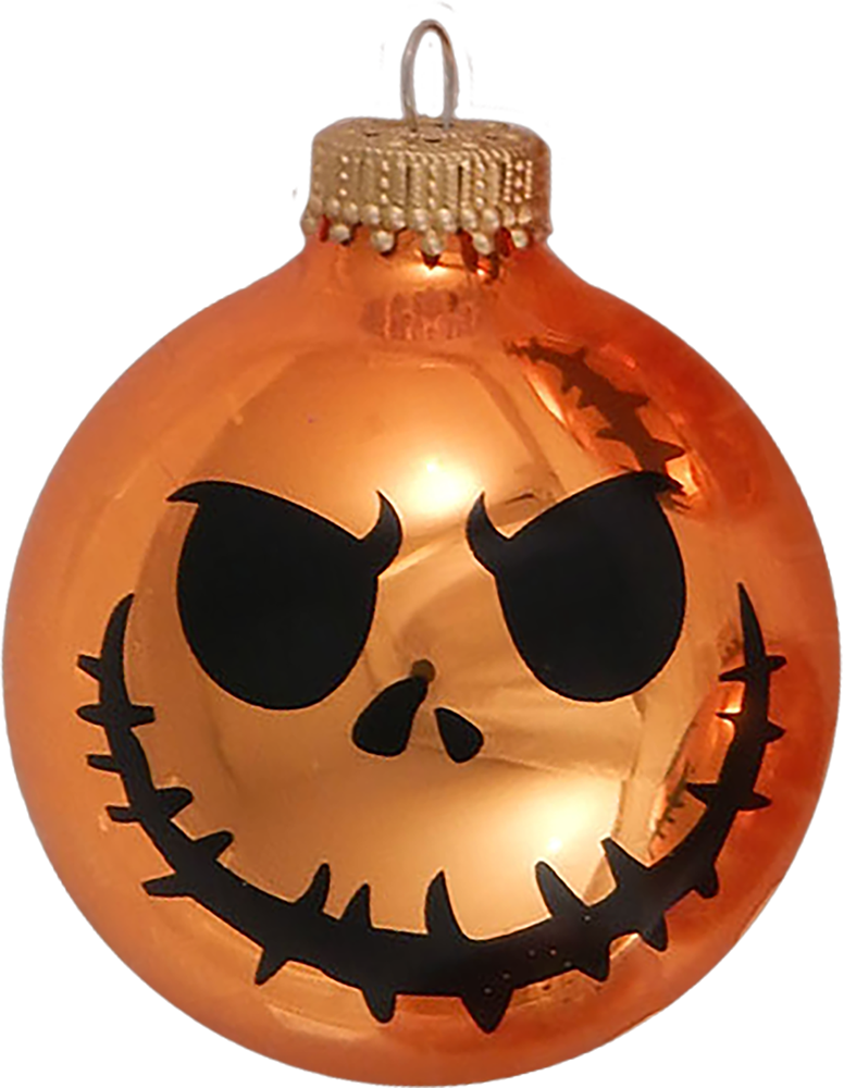 Halloween Tree Ornaments - 67mm/2.625" Decorated Glass Balls from Christmas by Krebs - Handmade Seamless Hanging Holiday Decorations for Trees - Set of 4 (Orange Crush with Scary Face #2)