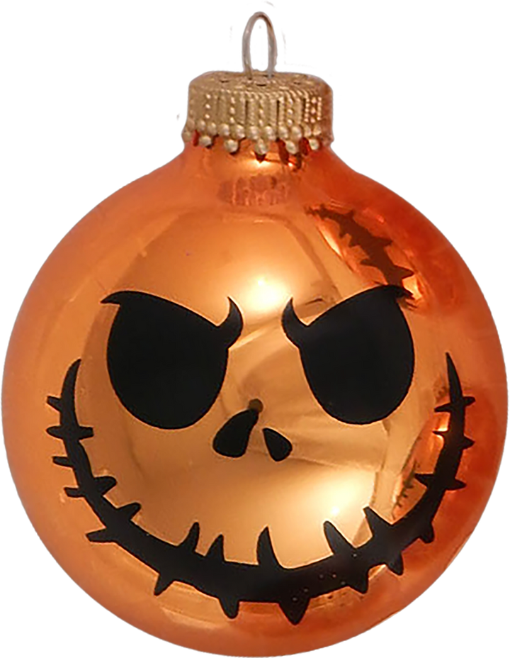 Halloween Tree Ornaments - 67mm/2.625" Decorated Glass Balls from Christmas by Krebs - Handmade Seamless Hanging Holiday Decorations for Trees - Set of 4 (Orange Crush with Scary Face #2)