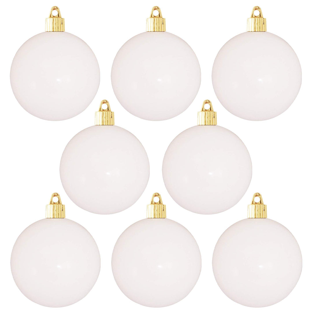Christmas By Krebs 3 1/4" (80mm) Shiny Pure White [8 Pieces] Solid Commercial Grade Indoor and Outdoor Shatterproof Plastic, UV and Water Resistant Ball Ornament Decorations