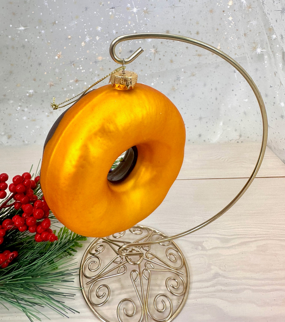 Christmas By Krebs Blown Glass  Collectible Tree Ornaments  (Chocolate Donut)