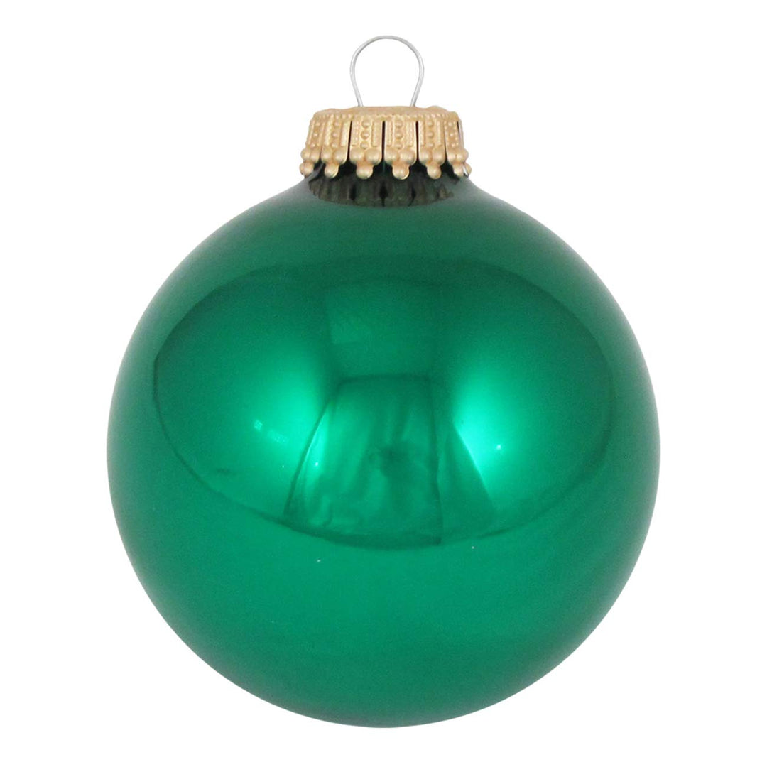 Glass Christmas Tree Ornaments - 50mm / 2" [12 Pieces] Designer Balls from Christmas by Krebs - Handmade Seamless Hanging Holiday Decorations for Trees (Green)