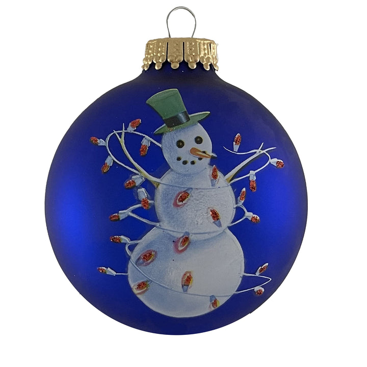 Glass Christmas Tree Ornaments - 67mm/2.63" [4 Pieces] Decorated Balls from Christmas by Krebs Seamless Hanging Holiday Decor (Victoria Blue and Royal Velvet With Snowman)