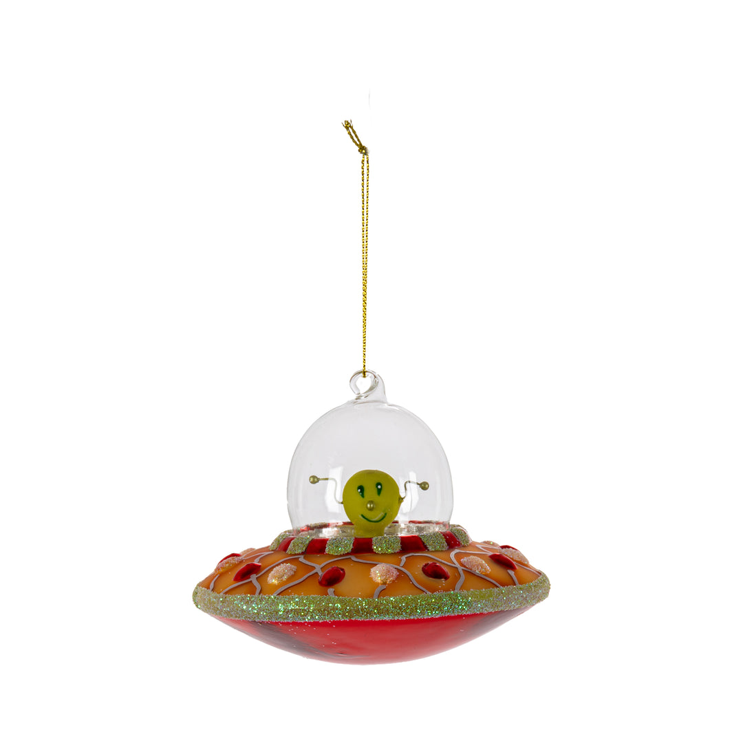 Christmas By Krebs Blown Glass  Collectible Tree Ornaments  (4.5" Orange UFO)