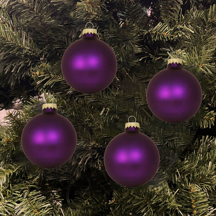 Glass Christmas Tree Ornaments - 67mm / 2.63" [8 Pieces] Designer Balls from Christmas By Krebs Seamless Hanging Holiday Decor (Purple Magic Velvet)