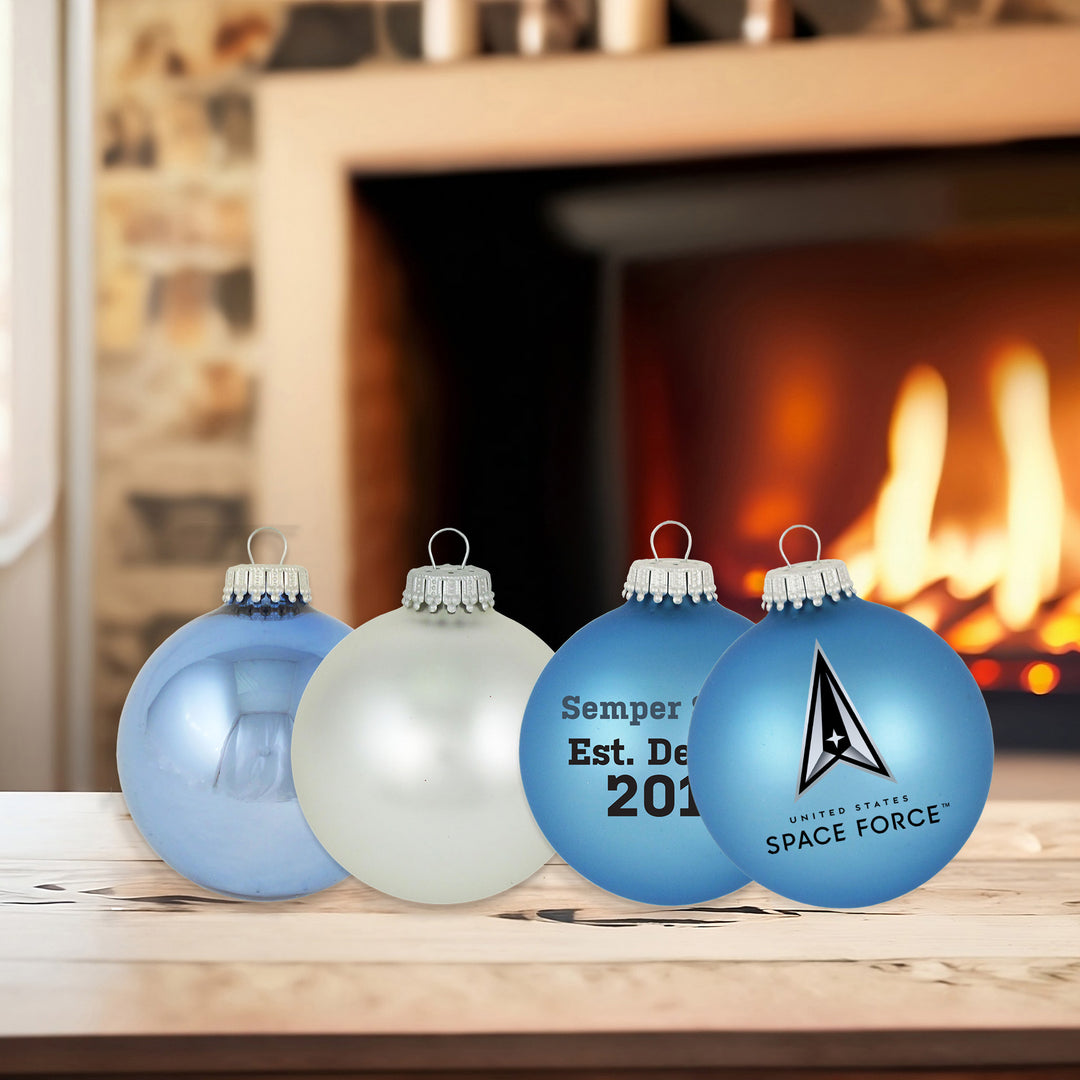 Christmas Tree Ornaments - Military Glass Balls from Christmas by Krebs - Handmade Seamless Hanging Holiday Decorations for Trees (67mm/2.625" Blue and Silver Space Force-USSF Variety Set of 12)