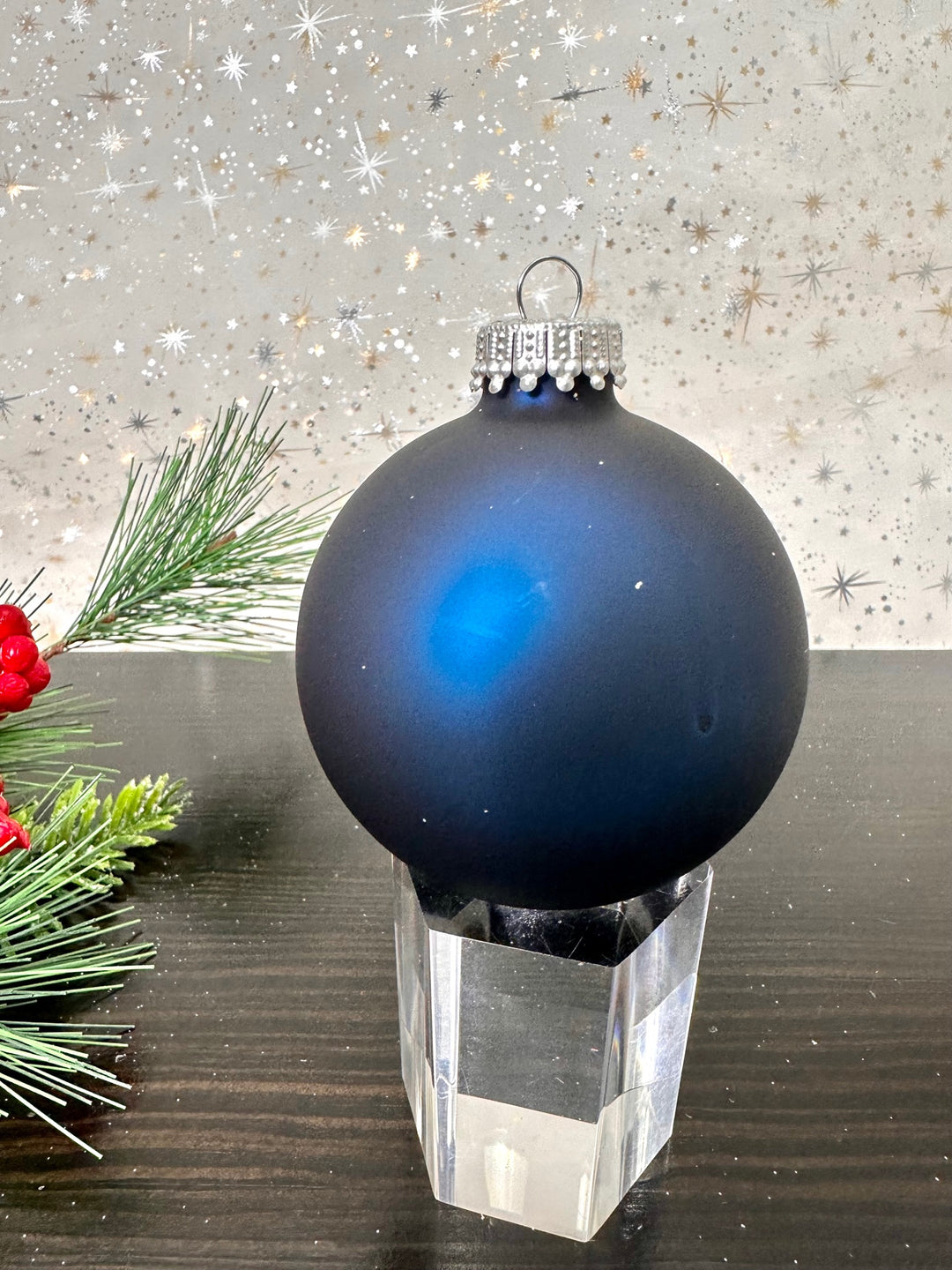 Glass Christmas Tree Ornaments - 67mm/2.63" Designer Balls from Christmas by Krebs - Seamless Hanging Holiday Decorations for Trees - Set of 12 Ornaments (Sparkle White Dark Blue & Glitter Light Blue)