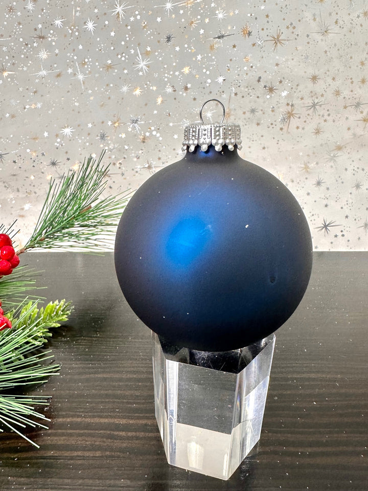 Glass Christmas Tree Ornaments - 67mm/2.63" Designer Balls from Christmas by Krebs - Seamless Hanging Holiday Decorations for Trees - Set of 12 Ornaments (Sparkle White Dark Blue & Glitter Light Blue)