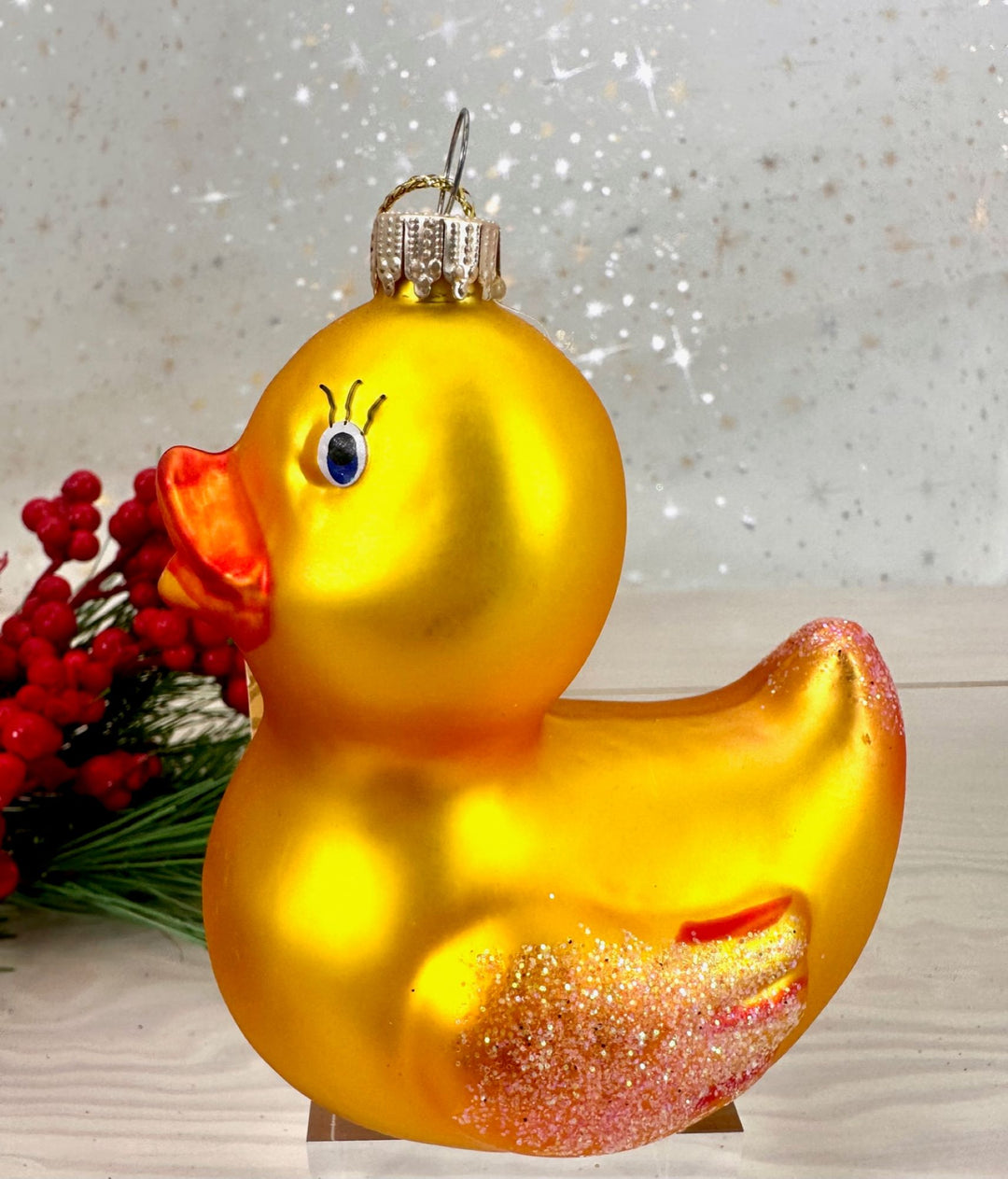 Krebs Designer Glass Rubber Ducky Figurine Christmas Holiday Ornament, 3 3/4" (95mm)