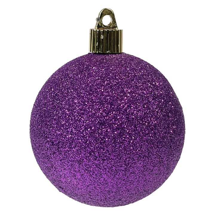 Christmas By Krebs 3 1/4" (80mm) Purple Glitter-TBD [8 Pieces] Solid Commercial Grade Indoor and Outdoor Shatterproof Plastic, Water Resistant Ball Ornament Decorations
