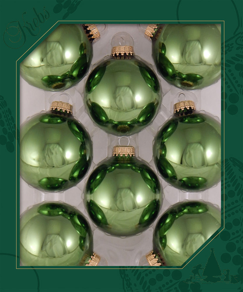 Christmas By Krebs Made in The USA Designer Seamless Glass Christmas Ball Ornaments, 2 5/8" (67mm), 8 Pieces (Shiny Jungle Green)