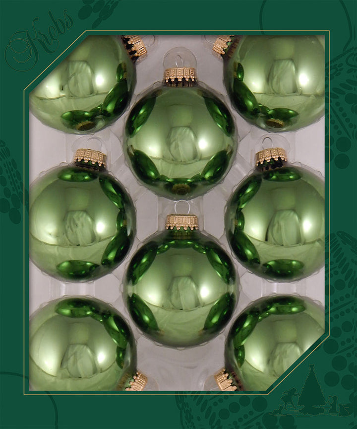 Christmas By Krebs Made in The USA Designer Seamless Glass Christmas Ball Ornaments, 2 5/8" (67mm), 8 Pieces (Shiny Jungle Green)