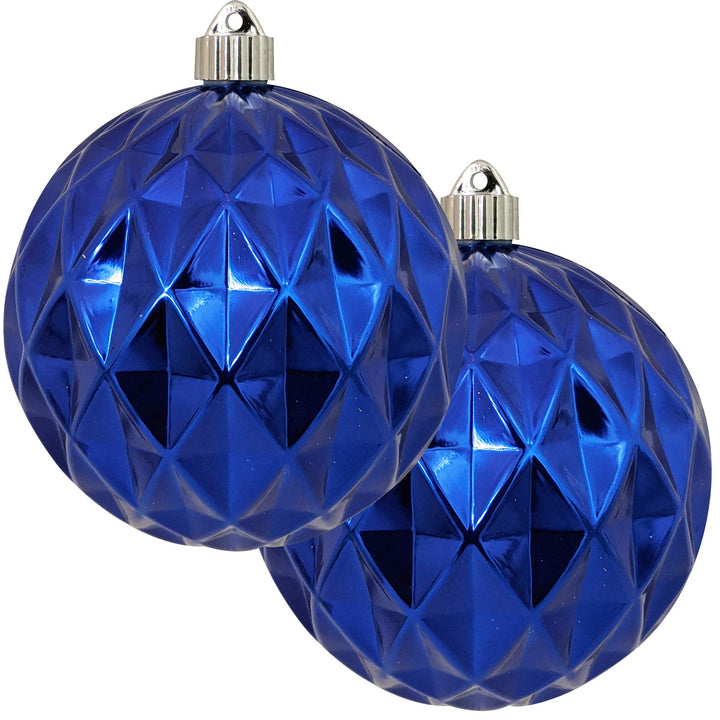 Christmas By Krebs 6" (150mm) Diamond Shiny Azure Blue [2 Pieces] Solid Commercial Grade Indoor and Outdoor Shatterproof Plastic, UV and Water Resistant Ball Ornament Decorations