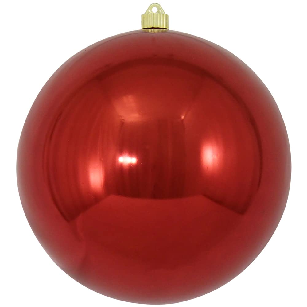 Christmas By Krebs 10" (250mm) Shiny Sonic Red [1 Piece] Solid Commercial Grade Indoor and Outdoor Shatterproof Plastic, UV and Water Resistant Ball Ornament Decorations