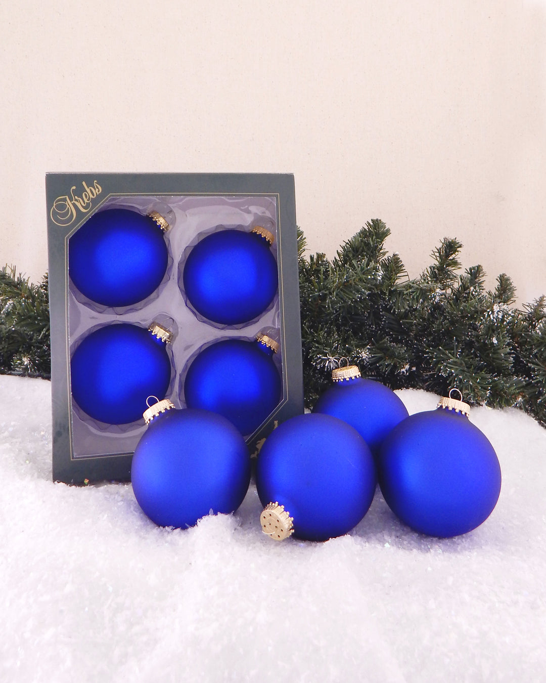 Glass Christmas Tree Ornaments - 80mm / 3.25" [4 Pieces] Designer Balls from Christmas By Krebs Seamless Hanging Holiday Decor (Velvet Blue)